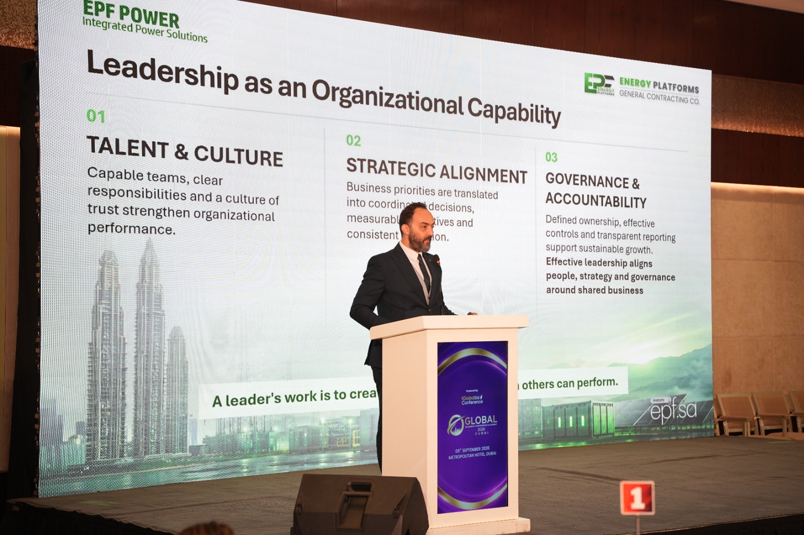 EPF leadership presentation at the Dubai business conference